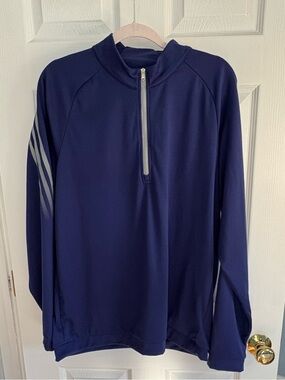 adidas Navy Half-Zip Performance Jacket with Metallic Stripe